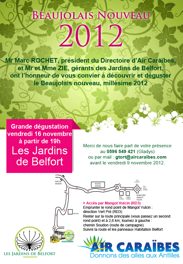 Votre invitation - Le Beaujolais Nouveau 2012 avec Air Caraïbes